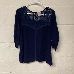 Trixxi Women’s Blue Lace 3/4 Sleeve Blouse Size XL